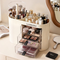 Organisateur de cosmétiques WANUO avec tiroirs, support rotatif pour pinceaux, boîte de rangement transparente, étui pour soins de la peau, anti-poussière, ABS pour coiffeuse