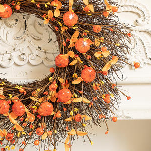 Corona de Otoño de 50 cm con Calabaza y Ramas Secas para Puerta Principal, Corona Artificial para Decoración Festiva - Product Image 2