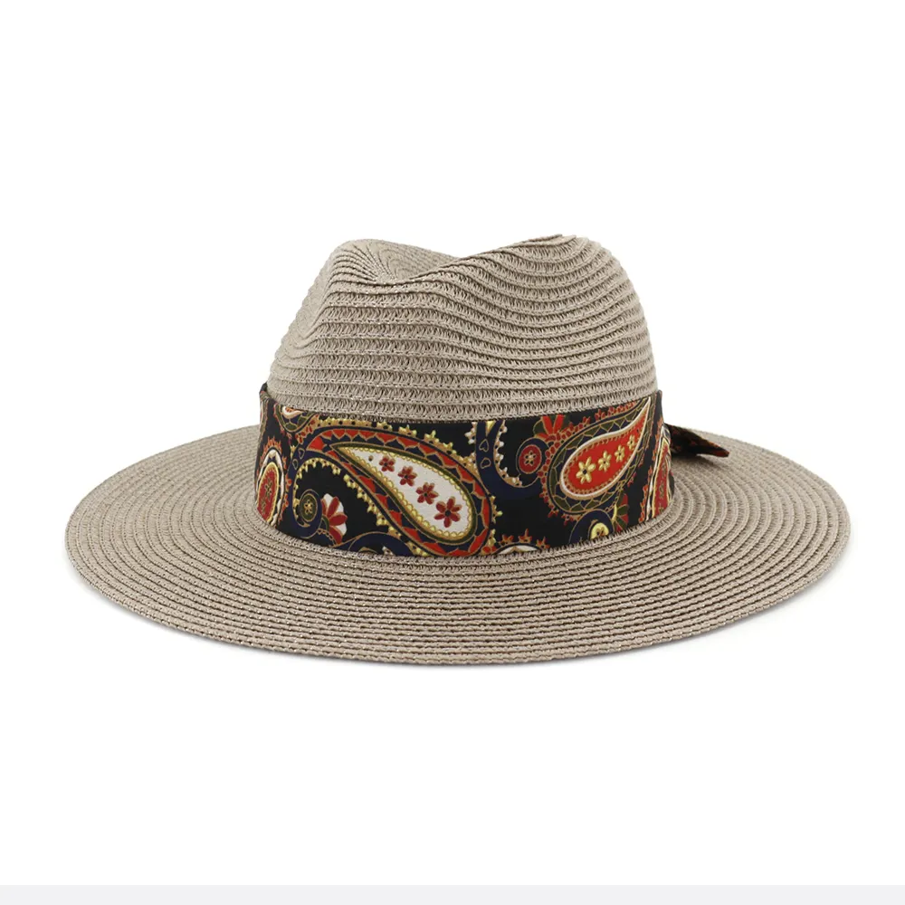 2020 nuevo estilo de impresión de Paisley de las mujeres de la decoración de paja has Panamá sombrero de paja al por mayor