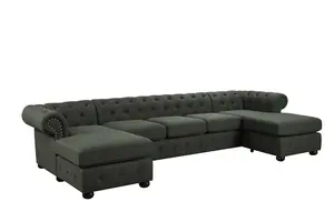 Set Sofa Tempat Duduk Beludru Desain Nyaman, Sofa Chesterfield Biru Ruang Tamu