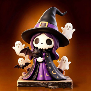 Ensemble de figurines en bois mignonnes pour Halloween, clown vintage, décor de table et d'étagère, dessin animé effrayant, ornement de fête d'Halloween, cadeau pour la maison - Product Image 4