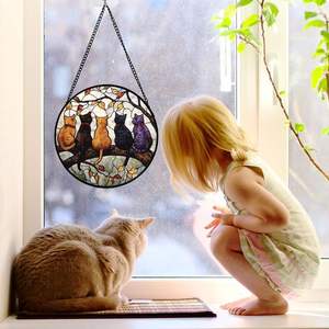 Attrape-soleil circulaire en verre teinté à motif personnalisé, artisanat suspendu, souvenir pour animaux de compagnie et amoureux des animaux - Product Image 3