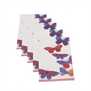 ผ้าเช็ดปากงานเลี้ยงลายผีเสื้อหลากสี (แดง น้ำเงิน ขาว) ทำจากเยื่อไม้บริสุทธิ์แบบใช้แล้วทิ้ง สำหรับงานวันเกิดและงานเฉลิมฉลองวันหยุด - Product Image 1