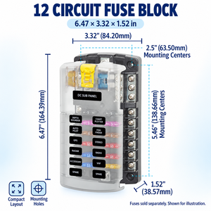 Bloque de Fusibles de 12 Circuitos con Bus Negativo y Cubierta Transparente, Panel de Fusibles de 32V DC 100A para Barcos, Embarcaciones y Autocaravanas - Product Image 3