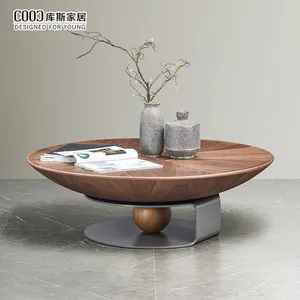 2023 Hotel Living Room Wooden Tea Table MDF Modern Walnut Round Wood Coffee Tables