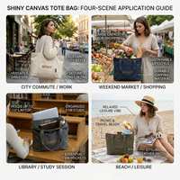 Sac fourre-tout en toile robuste avec logo personnalisé SHINY, poignée en sangle continue et poche avant pour le commerce de détail, les voyages et les trajets quotidiens