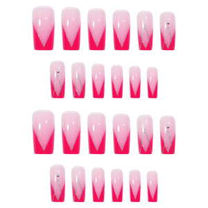 Uñas Postizas Pre-diseñadas con Punta Cuadrada Estilo Europeo Americano, <span class=keywords><strong>Diseño</strong></span> de <span class=keywords><strong>Manicura</strong></span> <span class=keywords><strong>Francesa</strong></span> con Pedrería, 24 Piezas, Uñas Postizas Removibles - Product Image 5
