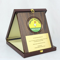 Boîte à certificat en bois brun plaqué or personnalisée 20x25cm, plaque en bois pour récompenses MH-T145