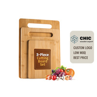 Wholesale 3 Piece Set Organic Bamboo Cutting Board Custom Logo Kitchen Chopping Board with Handle for Promotional Gift