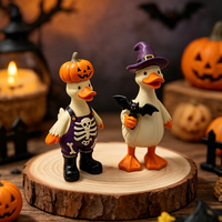 Figurines de canard d'Halloween en résine, statue de canard avec design de chapeau de sorcière citrouille, ornement de table pour la décoration de la maison à l'Halloween