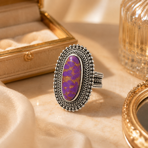 Anello Vintage Stile Viola per Donne, Anello Retrò con Design Floreale sul Bordo, Accessorio per Dito - Product Image 6