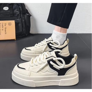 Versatile Men's Casual Sports Board <b>Shoes</b> Thick-Soled <b>White</b> <b>Leather</b> New Popular Waterproof Trendy Design Mesh for Spring Winter - Product Image 1