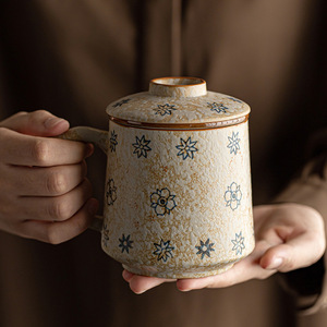 Taza de té de cerámica con tapa y filtro, diseño floral retro, para uso en oficina, juego de 3 piezas - Product Image 2