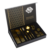 Royal Wedding Gold Portuguese Flatware Spoon And Fork Set 24pcs Stainless Steel Cutlery Set
