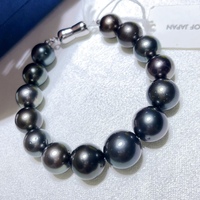 Vente en gros de colliers de perles noires de Tahiti rondes de 10-12 mm, perles d'eau de mer naturelles en vrac pour la fabrication de bracelets personnalisés
