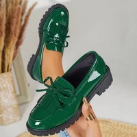 Chaussures à talon épais avec nœud décoratif, style preppy, à enfiler, type Oxford, pour le bureau et le quotidien, mocassins bordeaux en PU à pampilles