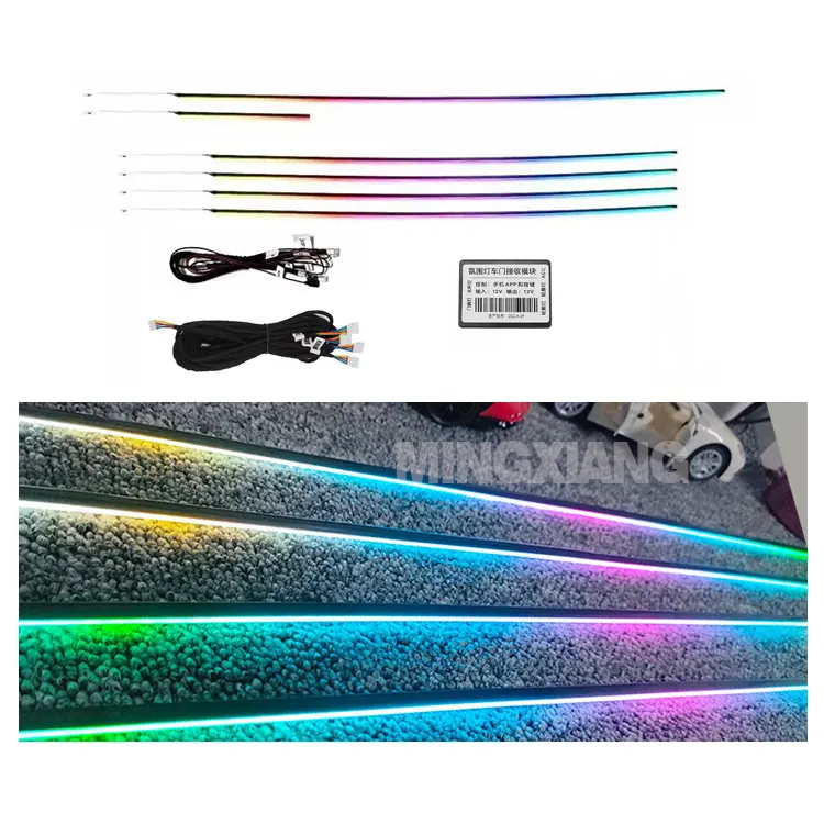 6 in 1 Straight out line app control symphony rainbow color car led ambient light, flexible led strip atmosphere light