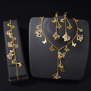 Parure de bijoux en zircone plaqué or 21 carats, style européen et américain, collier papillon pour mariage, bijoux haut de gamme pour femme - Product Image 1