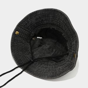 Yıkanmış Pamuklu Geniş Ağızlı Kova Şapka Özel Nakış Logolu UV Korumalı Açık Hava Balıkçılık Yürüyüş Safari Şapkası Rüzgar Geçirmez Çene Kayışı - Product Image 6