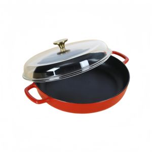 Poêle à frire peu profonde en fonte émaillée avec couvercle en verre pour sauter, mijoter et faire cuire à l'ouatine - Product Image 2