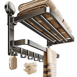 Toallero con ventosa de 50-60 cm, plegable, de aluminio espacial, minimalista, para baño, montaje en pared sin taladro - Product Image 3