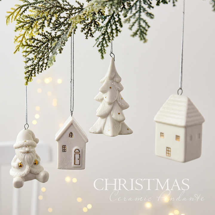 Mini Santa Snowman Ceramic Christmas Ornament White Ceramic House Decor for Home Atmosphere Party Decorations Hanging Feature