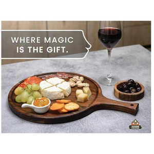 Plateau de service rond en bois massif avec poignée, pour hôtel, steak, pizza, dessert, pain, couleur rétro 012018 - Product Image 4