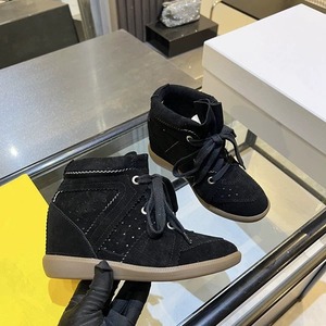 Baskets montantes décontractées pour femme en daim à talon compensé dissimulé, perforées, à lacets, style rétro et plateforme, pour le quotidien - Product Image 2