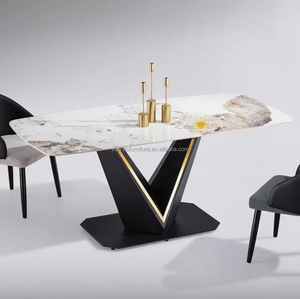 Factory Nordic Design moderno in acciaio inox tavoli e sedie Set rettangolo marmo piano piano tavolo da pranzo casa Furniture1 + 6 - Product Image 1