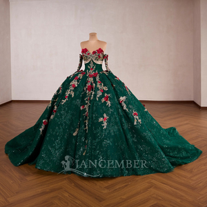 Vestido de Quinceañera de Gasa con Escote Corazón Rsm261038, Mangas Desmontables, Espalda de Encaje, Lentejuelas, Bordados y Apliques, Cola Watteau - Product Image 2