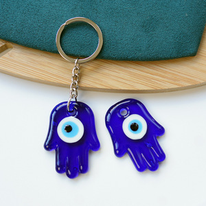 Fashion Jewelry Gifts Glass Fatima Palm KeyChain Blue Devil's Evil Eye Pendant Protective Energy Women Men Jewelry KeyChain