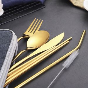 Camping Tableware Reusable Stainless Steel Travel Cutlery Straw Set With Case - Product Image 3