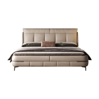 Lit de Luxe en Cuir Véritable Style Italien, Moderne, Carré, Capitonnage, Meuble de Chambre Parentale, Lit King Size Designer Rembourré