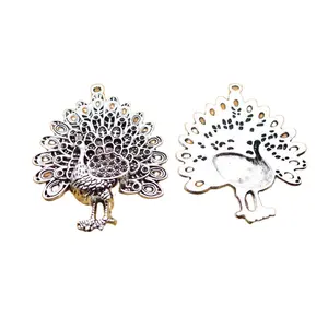 100pcs Antique Silver Cartoon Peacock Peafowls Maurya Charms Jewelry Findings Diy Accessories 30/40mm