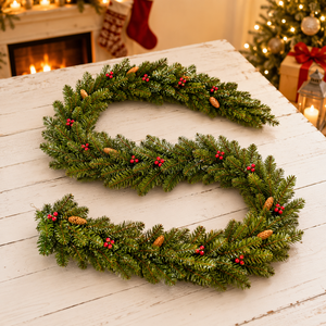 <span class=keywords><strong>Guirlande</strong></span> de Noël artificielle avec pommes de pin et baies rouges, <span class=keywords><strong>guirlande</strong></span> flexible en <span class=keywords><strong>sapin</strong></span> vert pour cheminée, escalier, porte, décoration de fêtes - Product Image 1