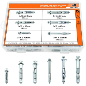 Baiguluo Drywall Anchor Screw Set 48pcs M4 M5 M6 Zinc Plated Hammer Drive Anchors Boxed Kit - Product Image 3