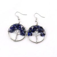 Pendientes de Árbol de los Deseos Hechos a Mano con Hilo Plateado y Cuentas de Cristal Natural Arcoíris, Lapislázuli y Turquesa