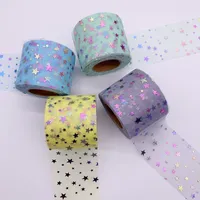Pita Tulle Mesh Polos dengan Pola Bintang Glitter Iridescent Bronzing, Bahan Polyester Lembut untuk DIY Ikat Rambut, Pesta Pernikahan
