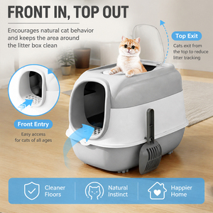 Poland Stock All-in-One <b>Cat</b> <b>Litter</b> Box with Food Bowl & Scoop 180° Full Flip Lid EU Dropshipping 51cm - Product Image 3
