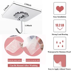 مصنع الجملة رخيصة عالية الجودة الثقيلة البلاستيك خطافات شفافة مربع الجدار خطافات الملابس الجدار الشماعات - Product Image 5