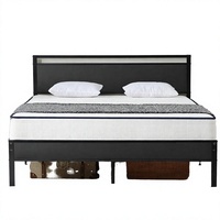 Cadre de lit moderne Z-hom entièrement métallique avec rangement, tête et pied de lit en bois, sommiers à lattes robustes, aucun sommier tapissier nécessaire, silencieux