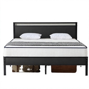 Cadre de lit moderne Z-hom entièrement métallique avec rangement, tête et pied de lit en bois, sommiers à lattes robustes, aucun <span class=keywords><strong>sommier</strong></span> tapissier nécessaire, silencieux - Product Image 1