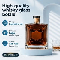 Bouteille en verre carrée de 500 ml, bouteille en verre pour whisky, adaptée aux boissons alcoolisées et aux diffuseurs, personnalisable avec logo