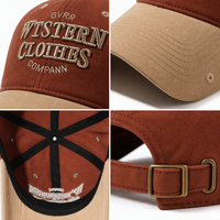 Casquette de baseball bicolore personnalisée en sergé de coton orange brûlé, 6 panneaux, broderie 3D, sangle réglable, unisexe, style streetwear western, OEM ODM