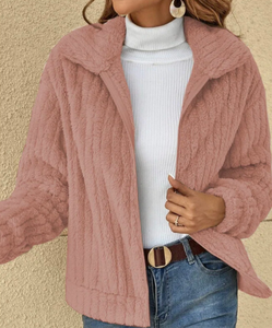 Cappotto in pile soffice con collo alto, caldo e ampio, taglie forti da donna, tinta unita, casual autunno inverno - Collezione 2026 Hot Sale - Product Image 4