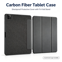 Étui pour tablette en fibre de carbone, housse magnétique à trois volets, OEM ODM, logo personnalisé, échantillon gratuit disponible