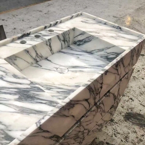 Meuble de salle de bain de luxe écologique en marbre blanc Arabescato, double vasque autoportante, <span class=keywords><strong>grande</strong></span> vasque, salle de bain - Product Image 4