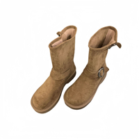 Bottes mi-mollet pour femmes avec grande boucle argentée, bride et col roulé, semelle plate épaisse, chaussures décontractées quotidiennes