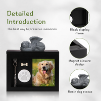 Coffret commémoratif pour animaux de compagnie avec statue d'ange en bois, empreinte de patte, cadre photo et fermeture magnétique – Cadeau souvenir rectangulaire pour chiens et chats