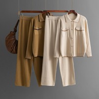 Boutique en gros 2024 automne nouveau Style français Polo col pull tempérament tricoté pantalon à la mode femmes ensembles